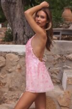 Embellished Mini Dress in Baby Pink - Image 3