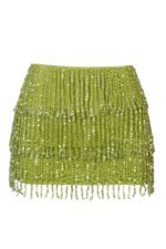 Fringed Low-Rise Mini Skirt in Olive - Image 3