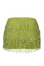Fringed Low-Rise Mini Skirt in Olive - Image 4