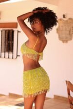 Fringed Low-Rise Mini Skirt in Olive - Image 2