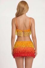 Fringed Low-Rise Mini Skirt in Orange Ombre - Image 3