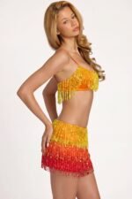 Fringed Low-Rise Mini Skirt in Orange Ombre - Image 4