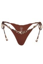 Tie-Side Thong Bikini Bottoms in Brown Contrast - Image 3