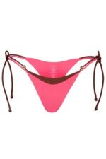 Tie-Side Thong Bikini Bottoms in Pink Contrast - Image 3