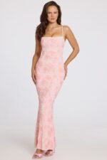 Embellished Square-Neck Maxi Dress in Soft Pink Ombre