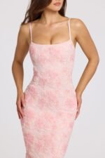 Embellished Square-Neck Maxi Dress in Soft Pink Ombre - Image 4