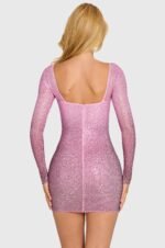 Embellished Long-Sleeve Mini Dress in Pink Ombre - Image 2