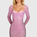Embellished Long-Sleeve Mini Dress in Pink Ombre